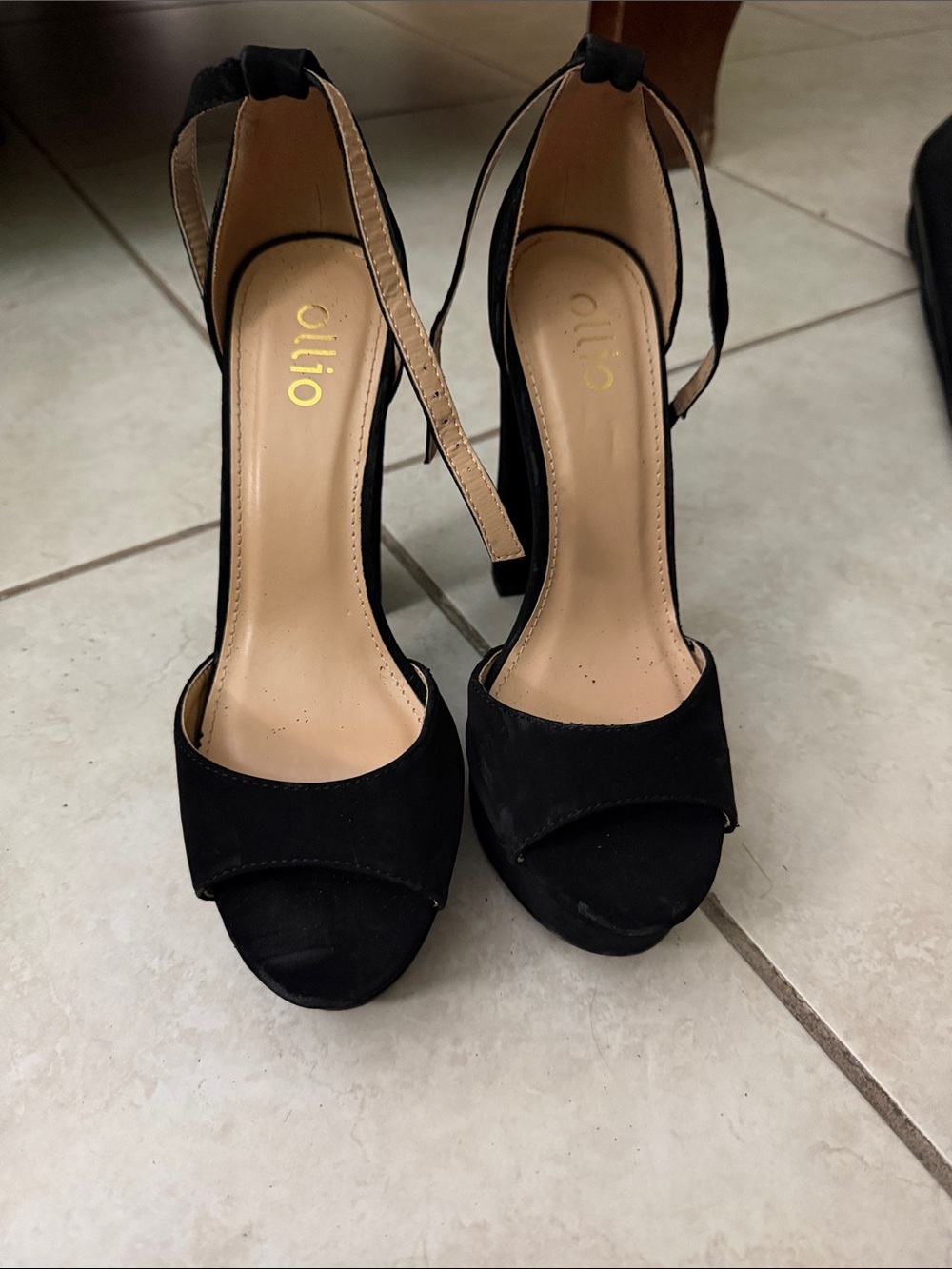 Ollio Black Open-Toe Ankle-Tie Block Heels